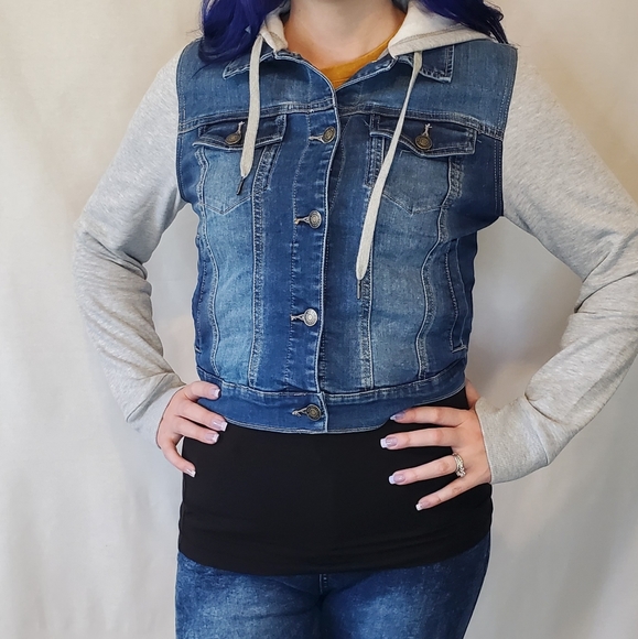 Denim Hooded sweater Jacket - Picture 2 of 5